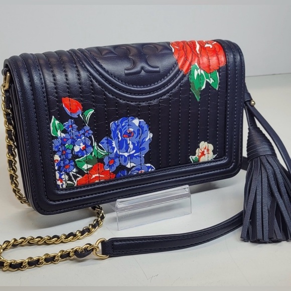 Handbags - Tori Burch Floral Fleming Soft Leather Crossbody Bag